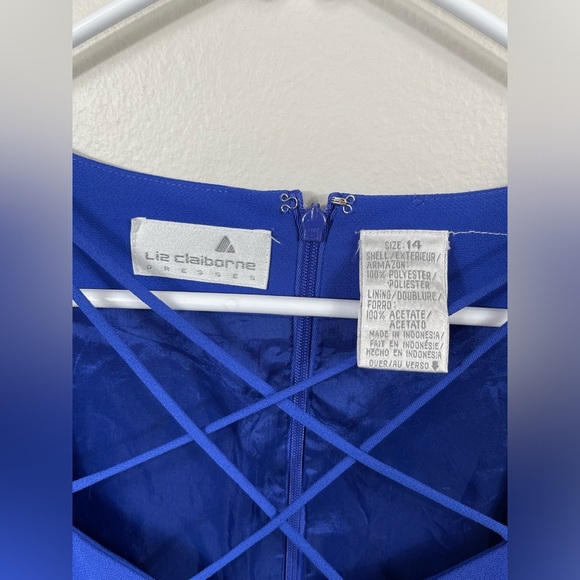 LizCaliborne Elegant Blue Dress with Unique Neckline Career Classic Summer Sz 14 - Picture 12 of 13